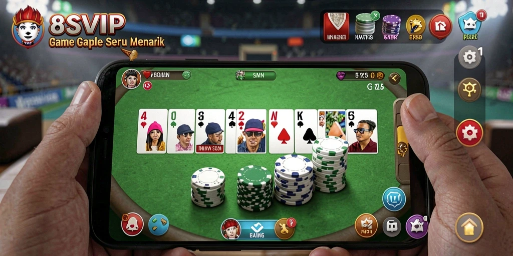 Screenshot gameplay 8SVIP menunjukkan serunya bermain Gaple secara online.