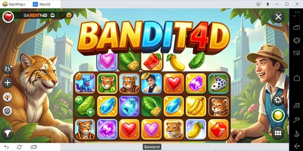 Screenshot BANDIT4D menunjukkan gameplay match-3 yang seru dan menantang.