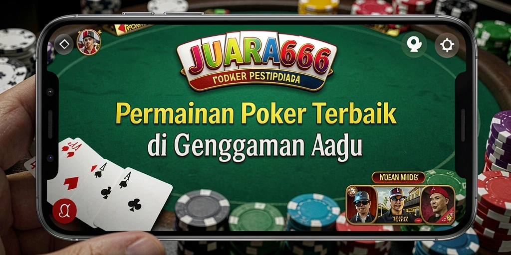 Tampilan gameplay JUARA666 dengan hiasan meja poker yang menarik.