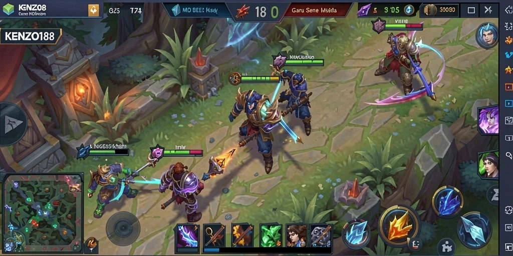 Tampilan gameplay seru di KENZO188 dengan aksi MOBA yang mendebarkan.