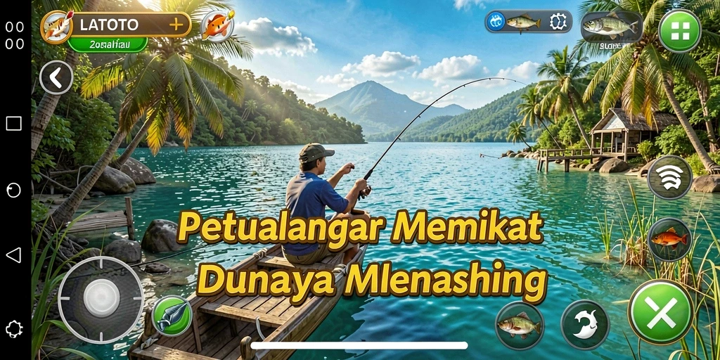 Tampilan permainan LATOTO saat menangkap ikan di perairan yang indah.