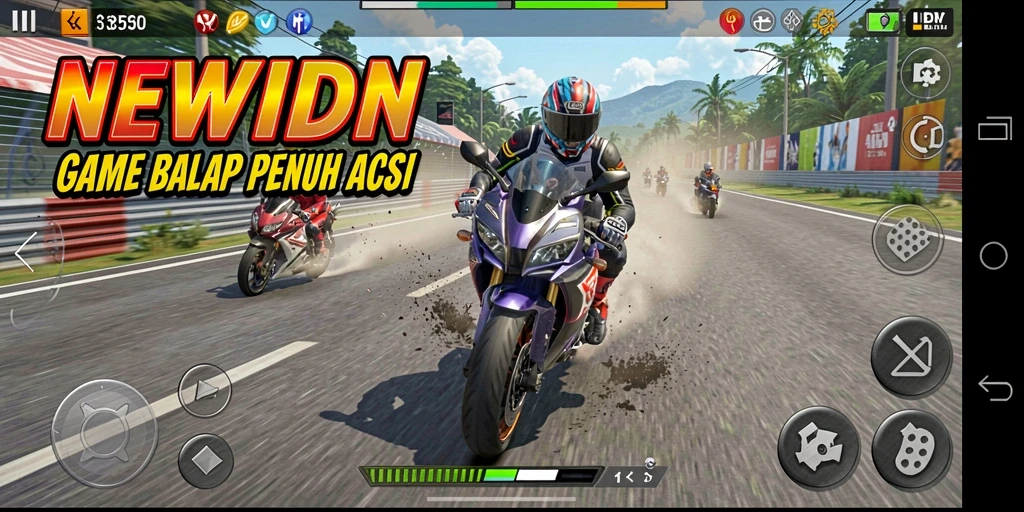 Tampilan gameplay menegangkan dalam balap motor NEWIDN.