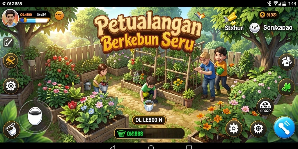Gameplay OLX888 menampilkan aktivitas berkebun yang seru dan interaktif.