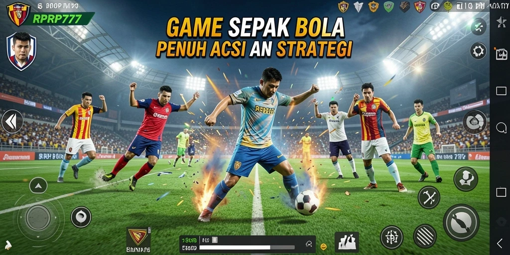 Tangkapan layar gameplay RPRP777 menampilkan aksi sepak bola yang mendebarkan.