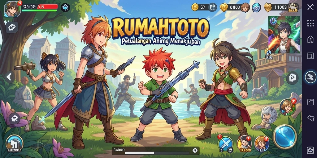 Tampilan gameplay RUMAHTOTO yang penuh aksi dan karakter anime.