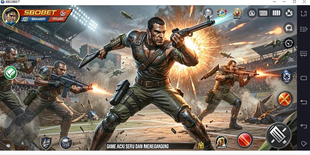 Tampilan gameplay menegangkan dari game SBOBET di tengah pertempuran.
