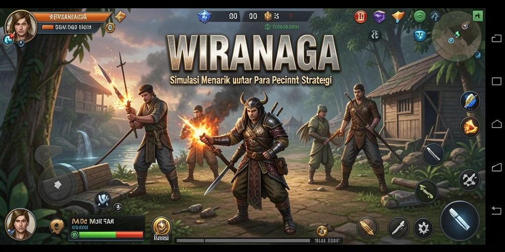 Tampilan gameplay menarik dari WIRANAGA dengan berbagai karakter dan strategi.