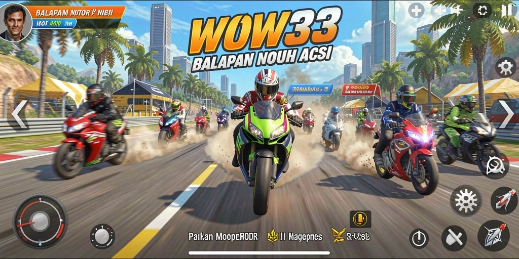 Screenshot dari gameplay seru WOW33 dengan balapan motor.